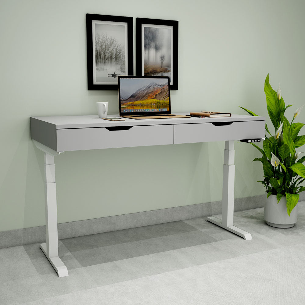 Study Table, Height Adjustable Table, Grey & White color Table, Study Table with Drawer, Study Table with White MS Leg, Study Table - IM12154