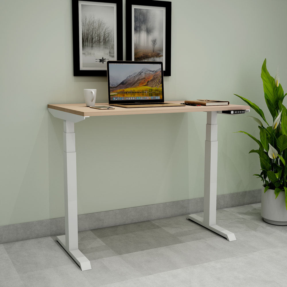 Study Table, Height Adjustable Table, Light Brown & White color Table, Study Table with White MS Leg, Study Table - IM12157