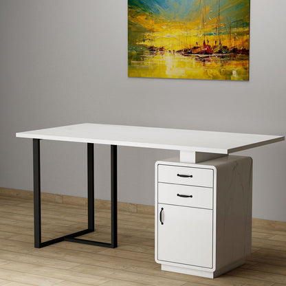 Office Table, Office Table with White Color, MD Table with Black MS Leg, Office Table with Drawer & Shutter, Office Table - IM12158