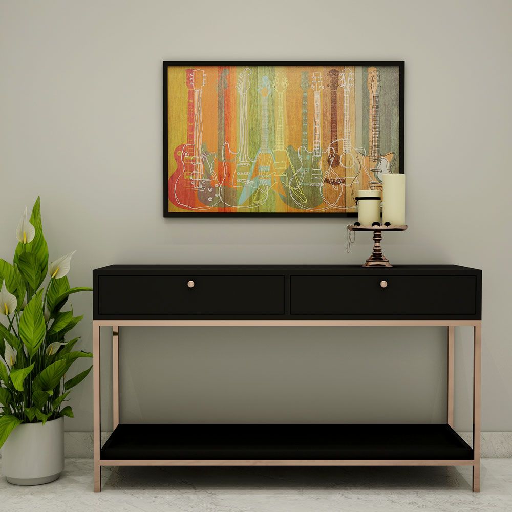 Console Table, Black Color Console Table, Console Table With Rose Gold Legs, Console Table With Drawer, Console Table With Open Space, Console Table - IM12160