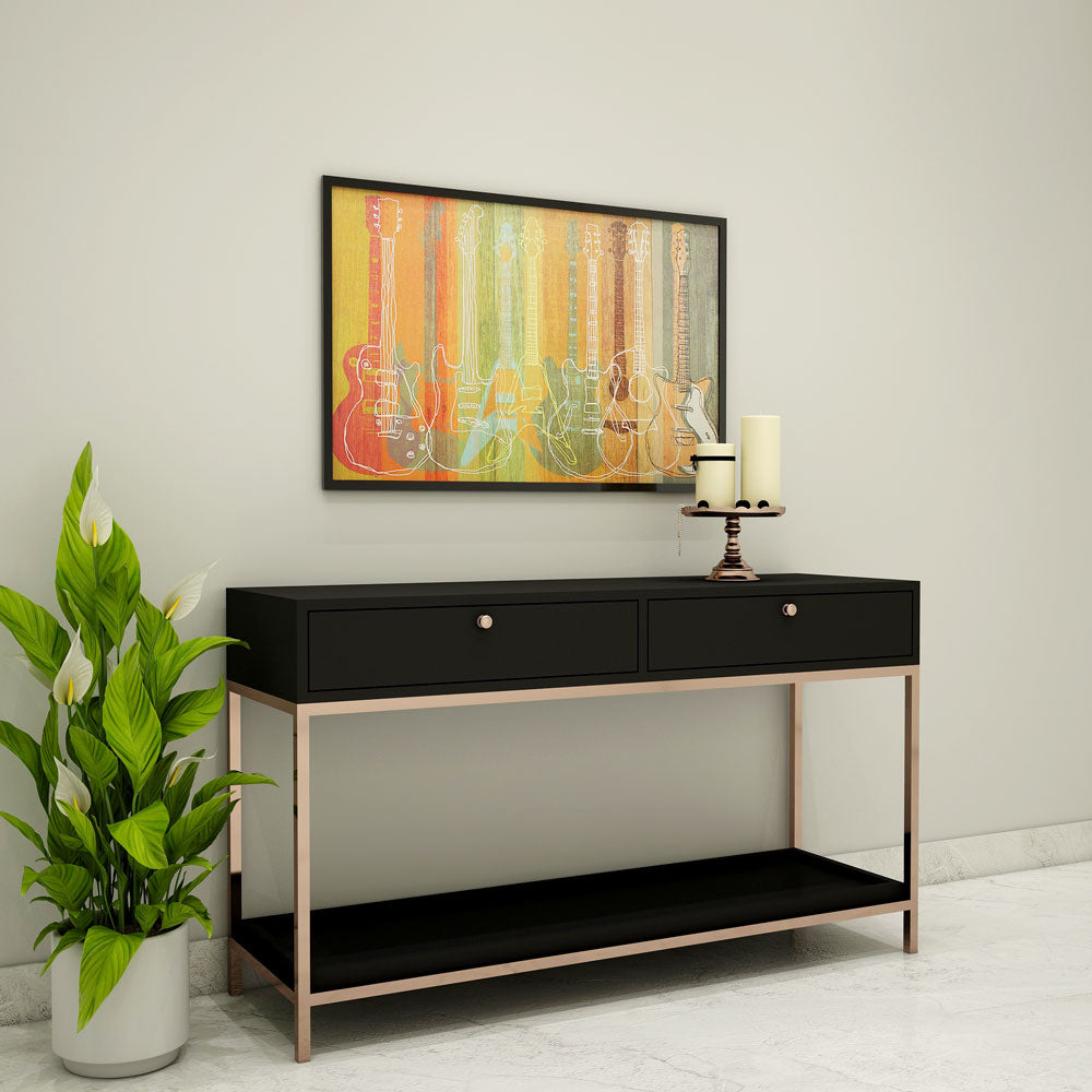 Console Table, Black Color Console Table, Console Table With Rose Gold Legs, Console Table With Drawer, Console Table With Open Space, Console Table - IM12160