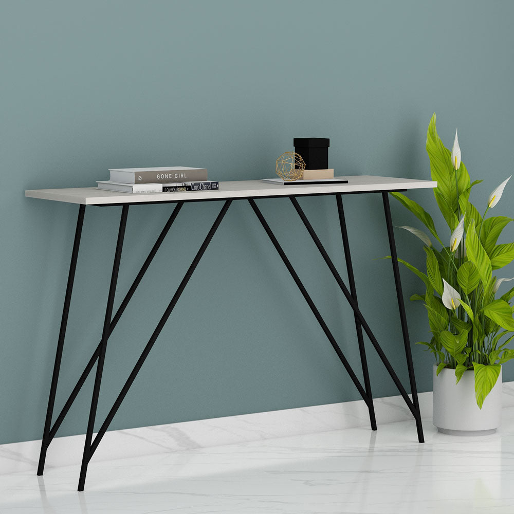 Console Table, Entrance Table, Console Table with Off-White Wood & Black Color, Table with MS Leg, Console Table - IM12162