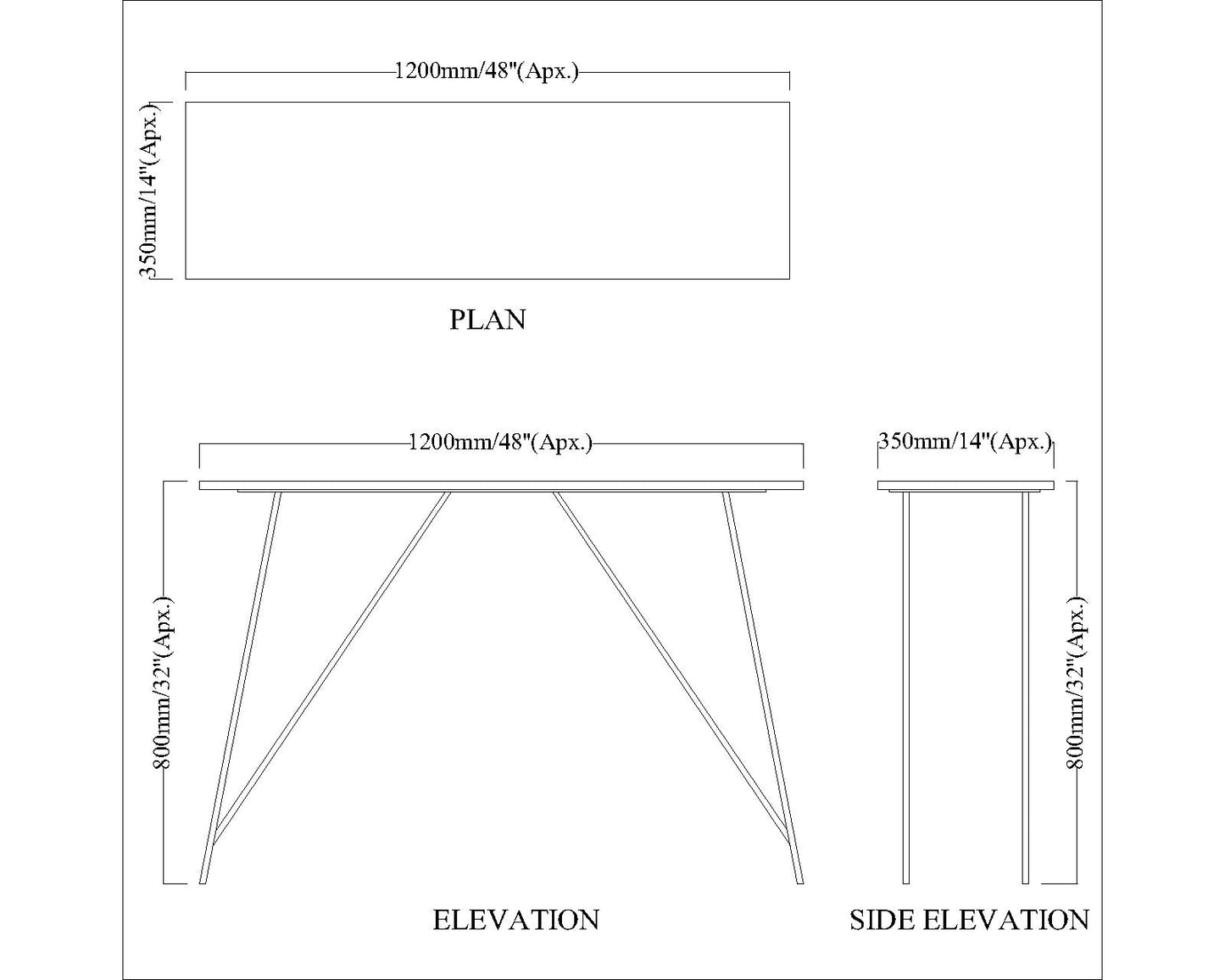 Console Table, Entrance Table, Console Table with Off-White Wood & Black Color, Table with MS Leg, Console Table - IM12162