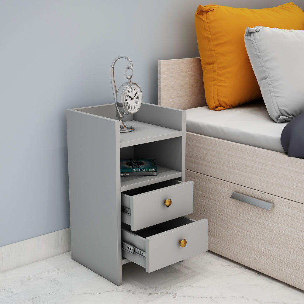 Bedside Table, Bedside Table with Grey Color, Side Table with Drawer & Open Shelf, Side Table - IM12168