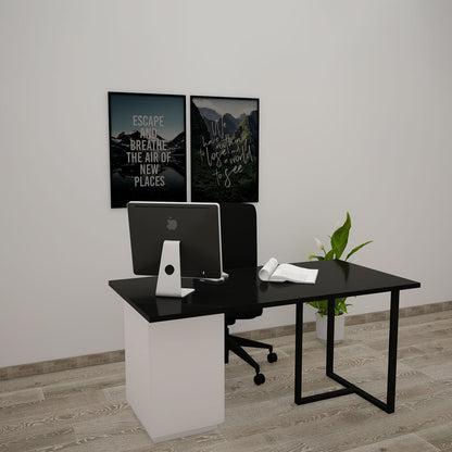 Office Table, Office Table with Black & White Color, MD Table with Black MS Leg, Office Table with Drawer & Shutter, Office Table - IM12171