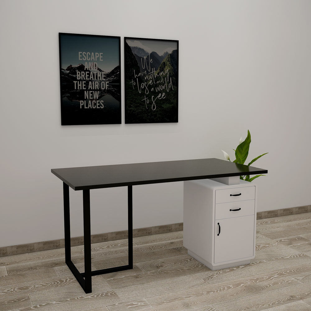 Office Table, Office Table with Black & White Color, MD Table with Black MS Leg, Office Table with Drawer & Shutter, Office Table - IM12171