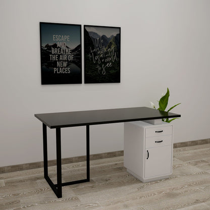 Office Table, Office Table with Black & White Color, MD Table with Black MS Leg, Office Table with Drawer & Shutter, Office Table - IM12171