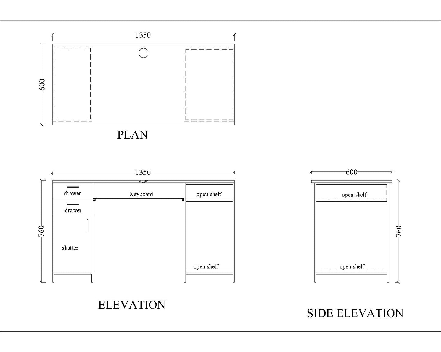 Computer Table, Brown & Black Color Table, Table with Drawer & Shutter, Computer Desk, Computer Desk with Open Shelf, Computer Table - IM12176