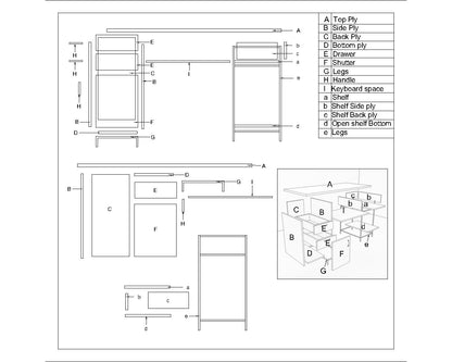 Computer Table, Brown & Black Color Table, Table with Drawer & Shutter, Computer Desk, Computer Desk with Open Shelf, Computer Table - IM12176