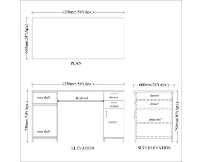 Computer Table, Light Brown & Black Color Table, Table with Drawer & Shutter, Computer Desk, Computer Desk with Open Shelf, Computer Table - IM12177