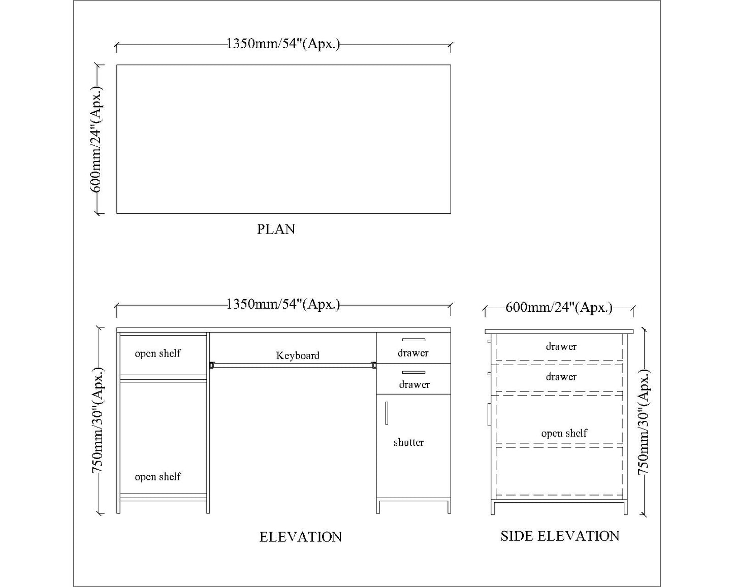 Computer Table, Light Brown & Black Color Table, Table with Drawer & Shutter, Computer Desk, Computer Desk with Open Shelf, Computer Table - IM12177