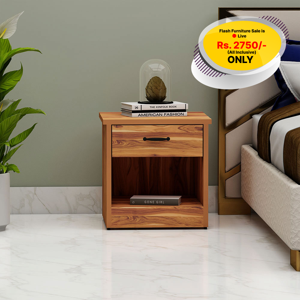 Bedside Table, Side Table, Wooden Bedside Table, Bedside Table with Open Shelf & Drawer, Bedside Table - IM12179