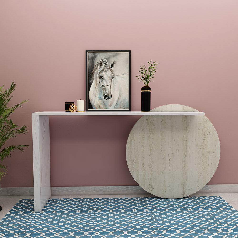 Console Table, White & Beige Color Console Table, Console Table with Marble Finish Laminate, Console Table - IM 12183