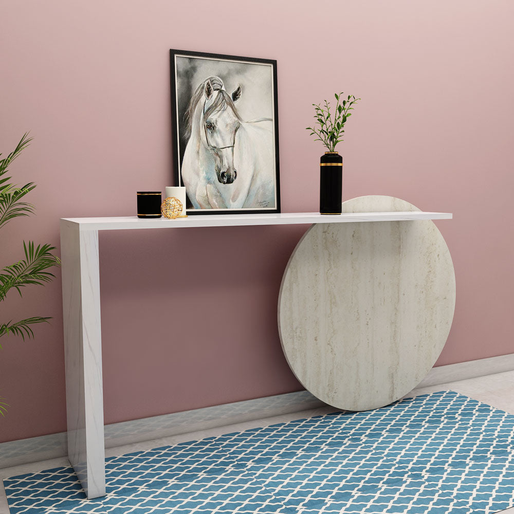 Console Table, White & Beige Color Console Table, Console Table with Marble Finish Laminate, Console Table - IM 12183