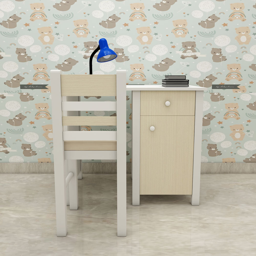 Kids Study Table, Study Table with Light Wood & White Color, Study Table with Drawer & Shutter, Study Table - IM12185