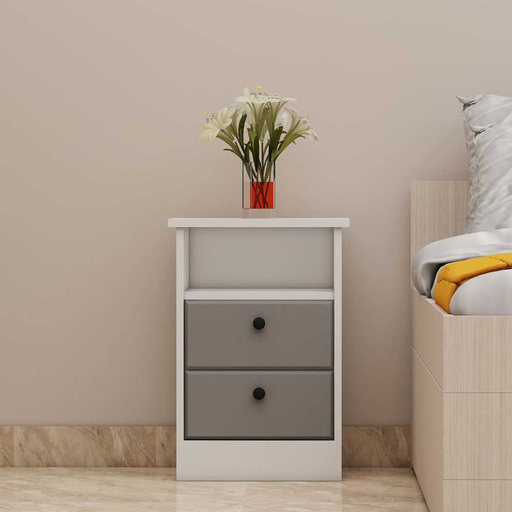 Bedside Table, White & Grey Color Bedside Table, Side Table with Drawer & Open Space, Bedside Table - IM12186