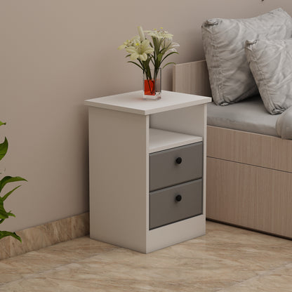 Bedside Table, White & Grey Color Bedside Table, Side Table with Drawer & Open Space, Bedside Table - IM12186