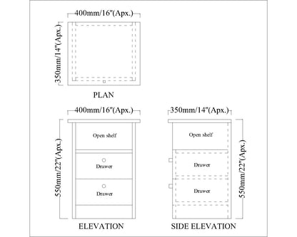 Bedside Table, White & Brown Color Bedside Table, Side Table with Drawer & Open Space, Bedside Table - IM12187