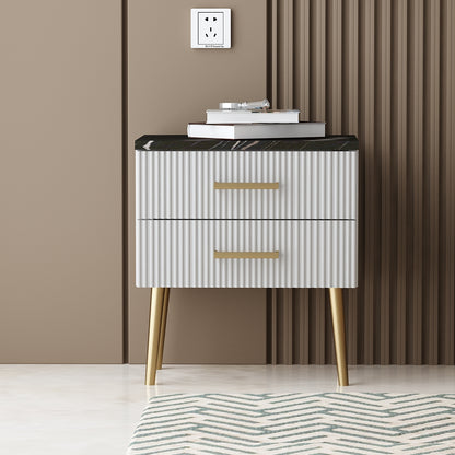 Bedside Table, White & Black Color Bedside Table, Side Table with Drawer,MS Leg in Golden Finish, Bedside Table - IM12190