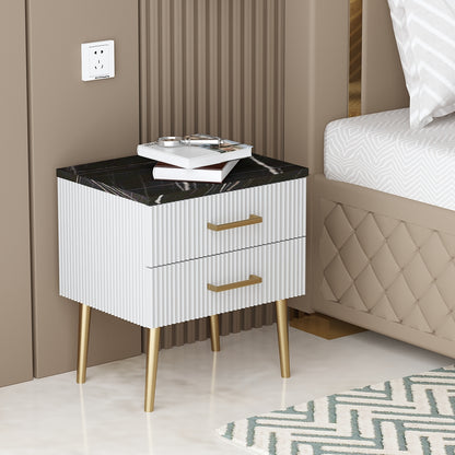 Bedside Table, White & Black Color Bedside Table, Side Table with Drawer,MS Leg in Golden Finish, Bedside Table - IM12190