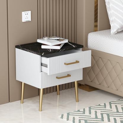 Bedside Table, White & Black Color Bedside Table, Side Table with Drawer,MS Leg in Golden Finish, Bedside Table - IM12190