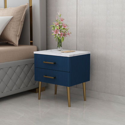 Bedside Table, Blue & White Color Bedside Table, Side Table with Drawer,MS Leg in Golden Finish, Bedside Table - IM12191