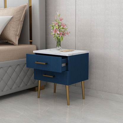 Bedside Table, Blue & White Color Bedside Table, Side Table with Drawer,MS Leg in Golden Finish, Bedside Table - IM12191