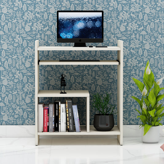 Computer Table, Computer Table in Wooden, Table with Cream Color, Table with Open Shelf, Keyboard space with Soft Close Channel, Study Table - IM12197