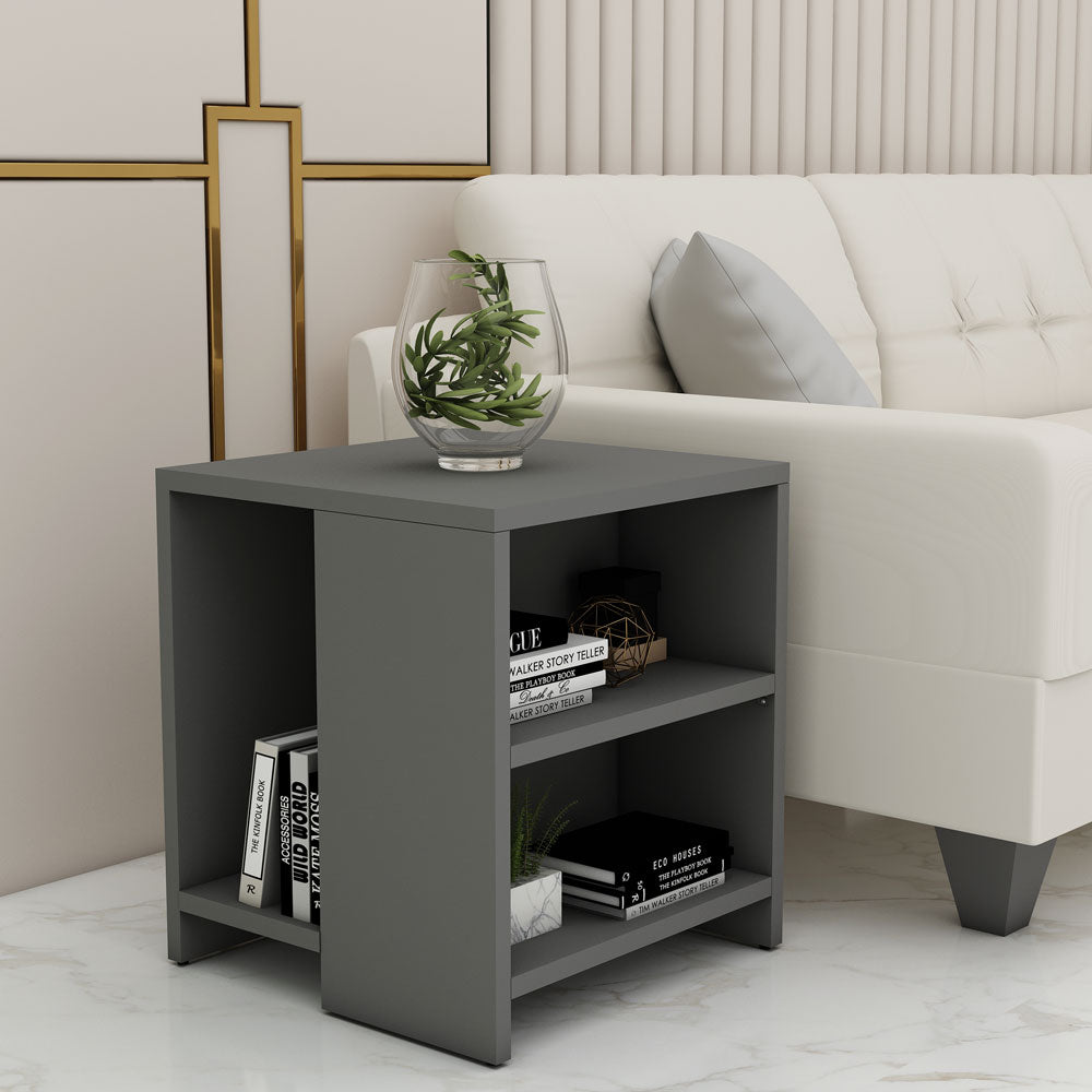 End Table, Side Table, Grey Color End Table with Open Shelf, End Table - IM12198