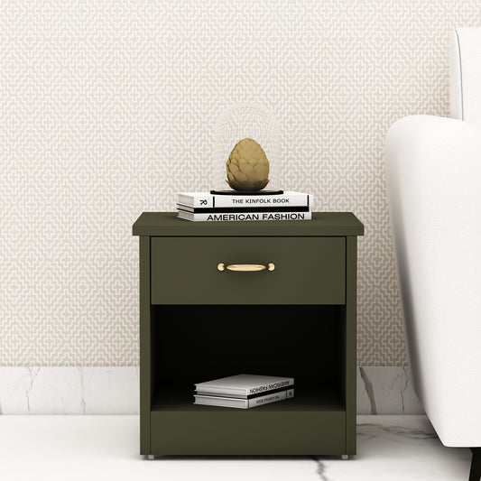 End Table, Side Table, Olive Color End Table with Open Shelf & Drawer, End Table - IM12202