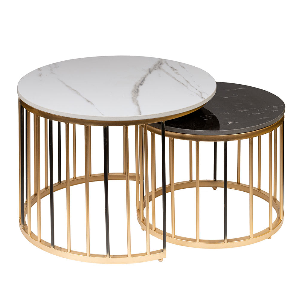 Nesting Table, UAF004(UA OVERSEAS), Black, White & Gold Color Nesting Table , Nesting Table - IM12204