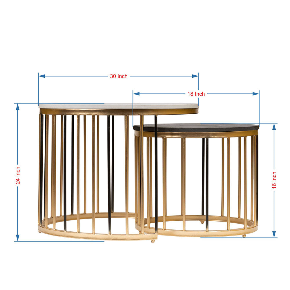 Nesting Table, UAF004(UA OVERSEAS), Black, White & Gold Color Nesting Table , Nesting Table - IM12204