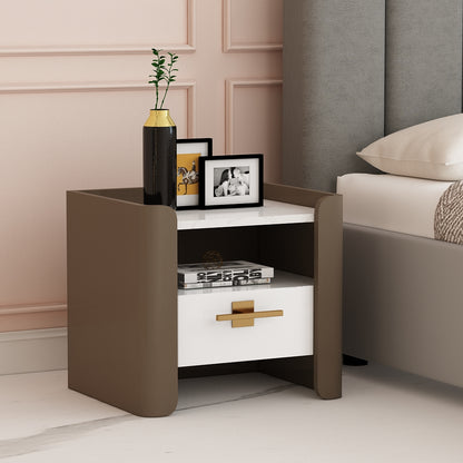 Bedside Table, Bedside Nightstand, Brown & White Color Bedside Table, Side Table with Drawer & Open Space, Bedside Table - IM12207