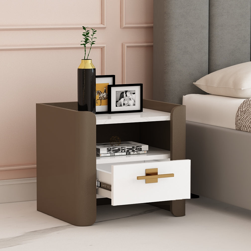 Bedside Table, Bedside Nightstand, Brown & White Color Bedside Table, Side Table with Drawer & Open Space, Bedside Table - IM12207