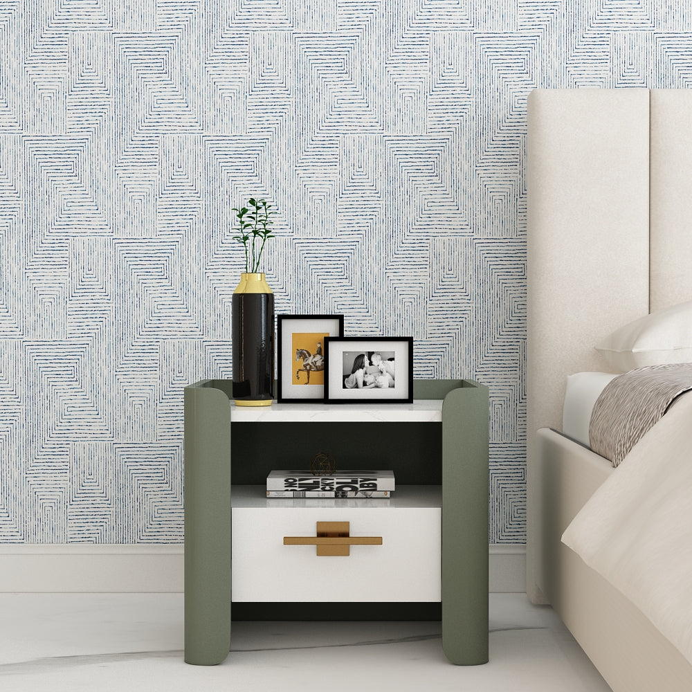 Bedside Table, Bedside Nightstand, Olive Green & White Color Bedside T ...