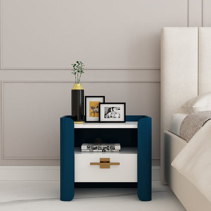 Bedside Table, Bedside Nightstand,  Turquoise Blue & White Color Bedside Table, Side Table with Drawer & Open Space, Bedside Table - IM12209