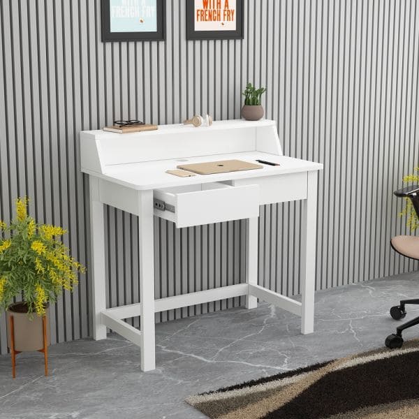 Study Table, Study Table with Drawer, Study Table with Open Shelf, Study Table in White Color, Study Table - IM12217