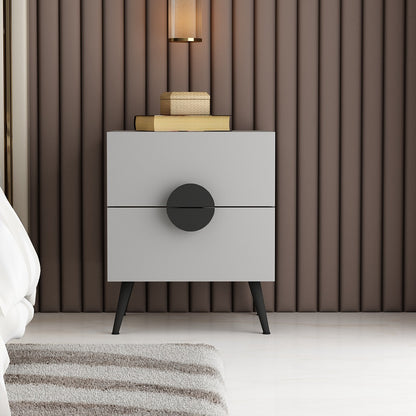 Bedside Table, Grey Color Bedside Table, Side Table with Drawer, MS Leg in Matt Black Finish, Bedside Table - IM12223