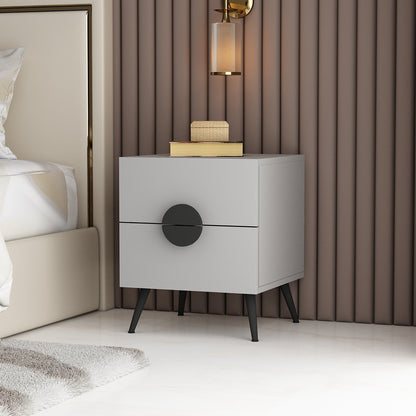 Bedside Table, Grey Color Bedside Table, Side Table with Drawer, MS Leg in Matt Black Finish, Bedside Table - IM12223