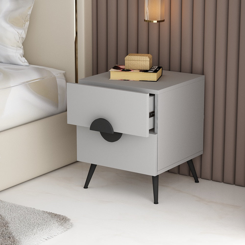 Bedside Table, Grey Color Bedside Table, Side Table with Drawer, MS Leg in Matt Black Finish, Bedside Table - IM12223