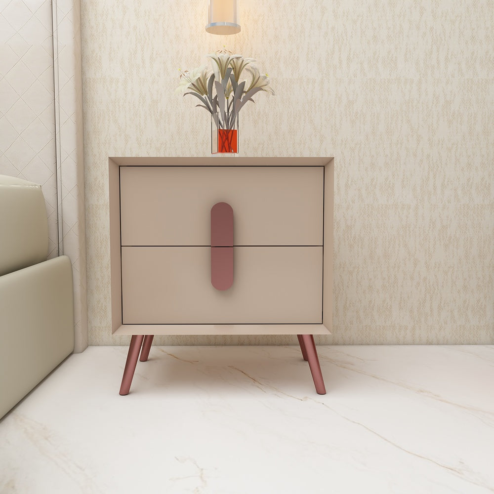 Bedside Table, Beige Color Bedside Table, Side Table with Drawer, MS Leg in Rose Gold Finish, Bedside Table - IM12224