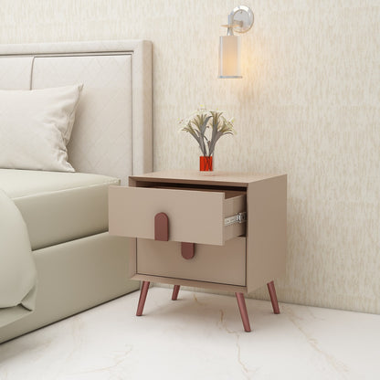 Bedside Table, Beige Color Bedside Table, Side Table with Drawer, MS Leg in Rose Gold Finish, Bedside Table - IM12224