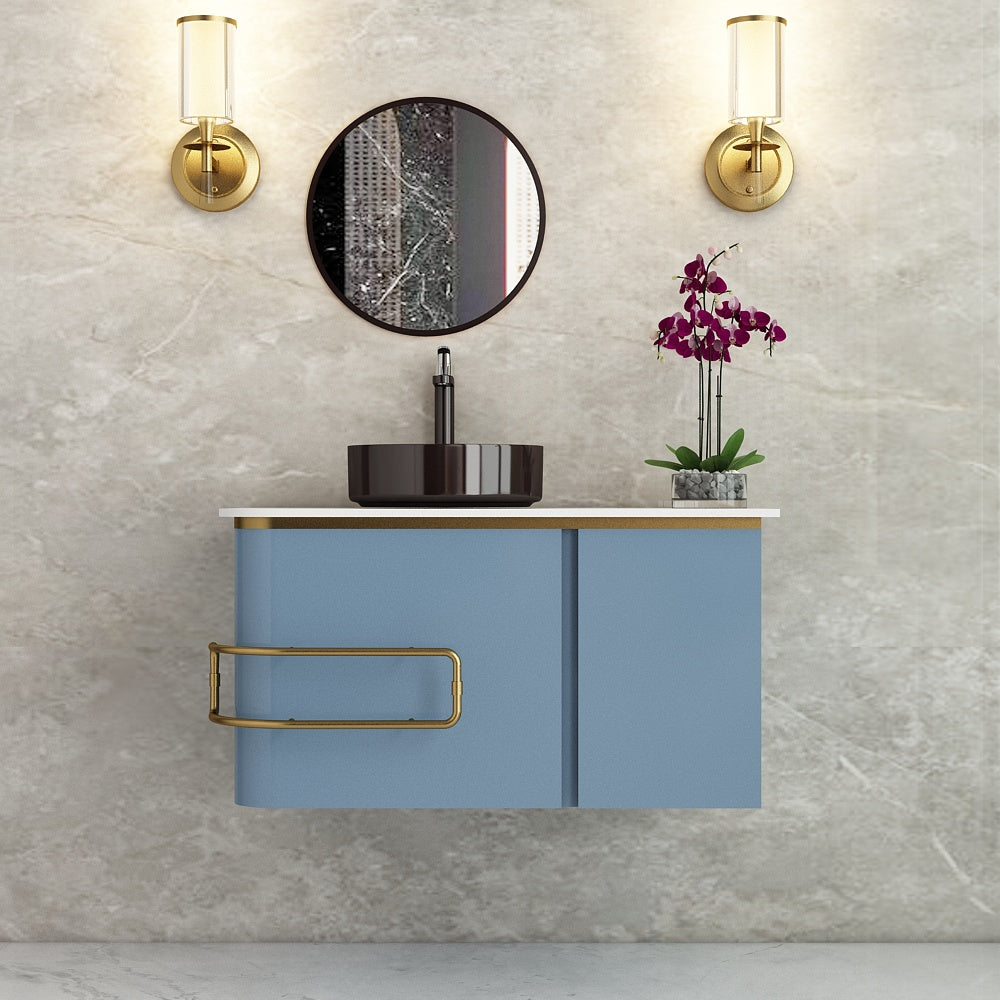 Vanity, Light Blue Color Vanity, White Corian Top, Vanity with Drawer & Shutter, Vanity - IM127