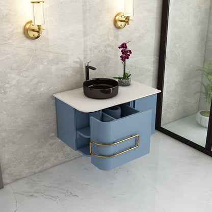 Vanity, Light Blue Color Vanity, White Corian Top, Vanity with Drawer & Shutter, Vanity - IM127