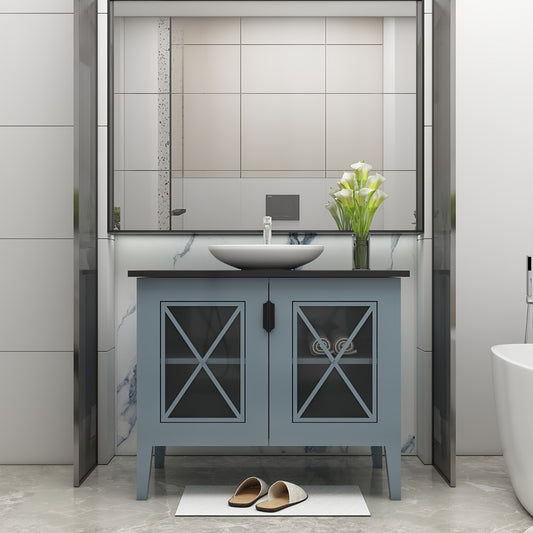 Vanity, Aqua Grey Color Vanity, Black Corian Top, Vanity with Shutter, Vanity - IM130