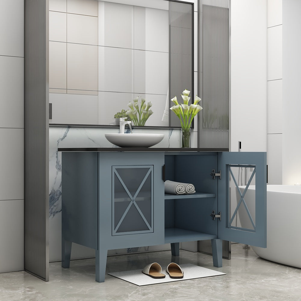 Vanity, Aqua Grey Color Vanity, Black Corian Top, Vanity with Shutter, Vanity - IM130