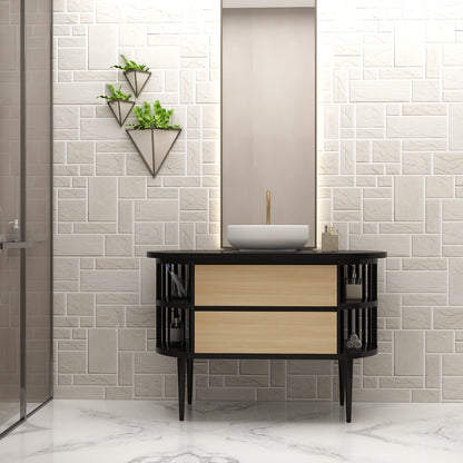 Vanity, Black & Light Brown Color Vanity, Vanity Top in Full Body Tile, Vanity with Drawer, Wooden Leg with Black Finish, Vanity - IM133