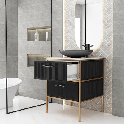 Vanity, Black & White Color Vanity, White Corian Top, Vanity with Drawer, MS Leg with Golden Paint, Vanity - IM134