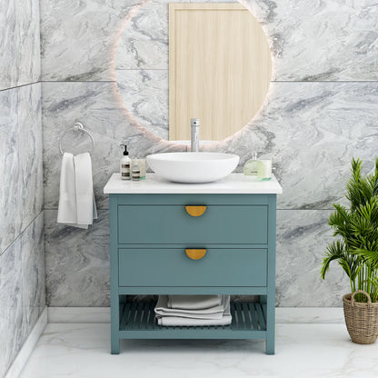 Vanity, Green Color Vanity, Water Resistant Vanity, Vanity with White Corian Top, Vanity with Drawer, Vanity with Wooden Leg, Vanity with Open Shelf,  Vanity -IM138