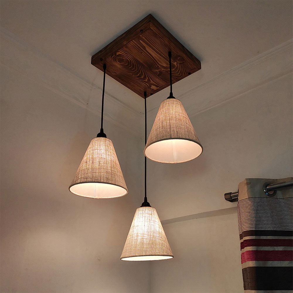 Hanging Light, Hanging Light with Dark Brown & Beige Color, Hanging Light in Wood, Hanging Light for Living & Dining Area, Hanging Light - IM14049